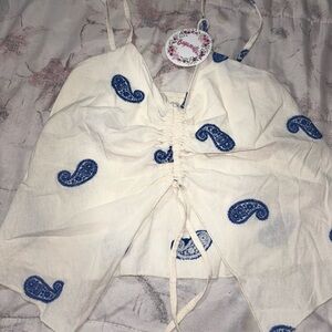 Bohemian Cream and Blue Paisley Top